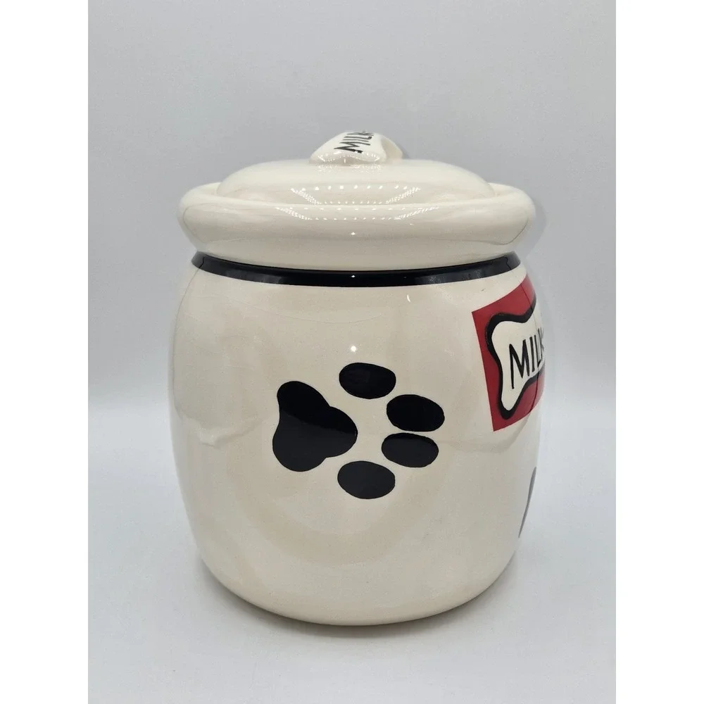 Milk Bone Ceramic Dog Treat Jar Paw‎ Print Lid Vintage Kitchen Canister